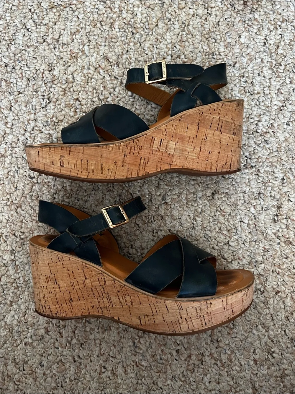 Kork-Ease Navy Leather Cork Wedge Sandals